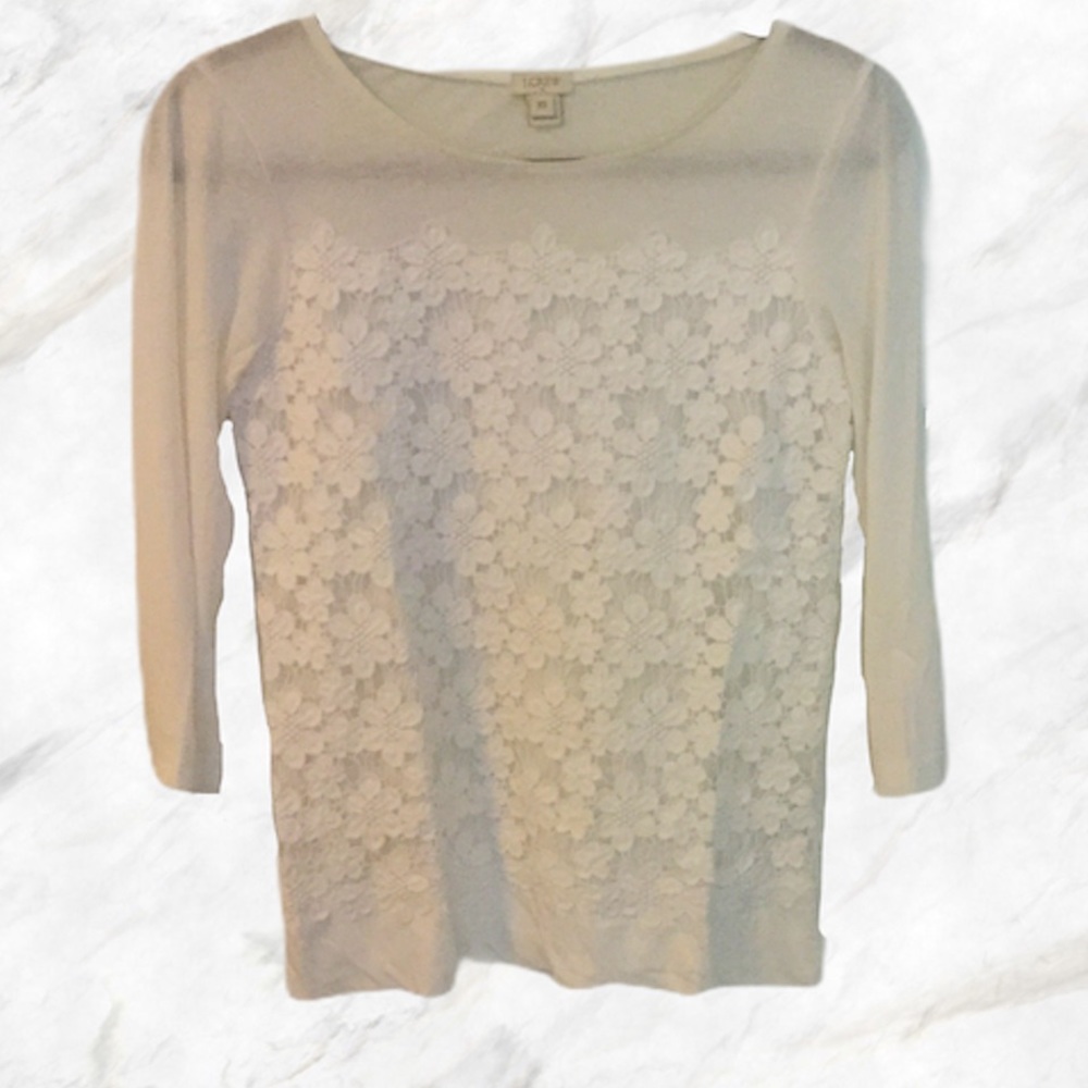 J-Crew White Floral Blouse: